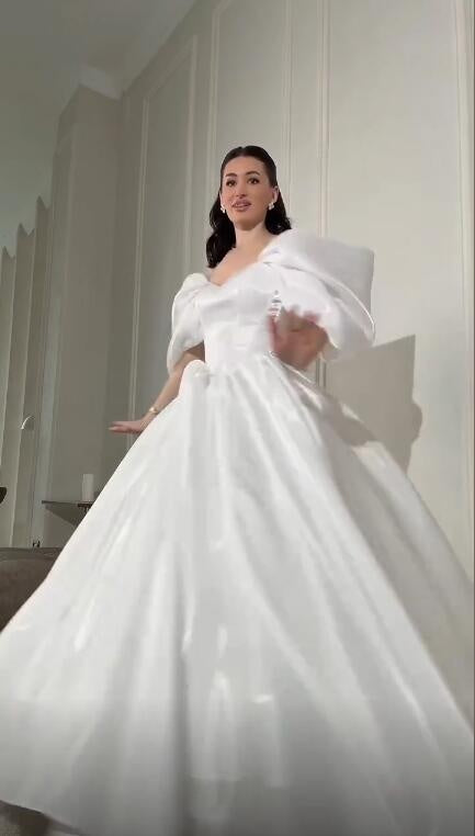 Elegant Off The Shoulder White Tulle Satin Long Party Dress Birthday Evening Dress D4753
