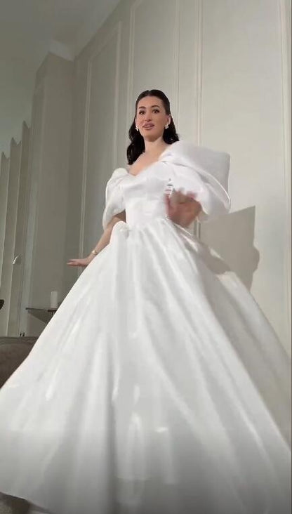 Elegant Off The Shoulder White Tulle Satin Long Party Dress Birthday Evening Dress D4753