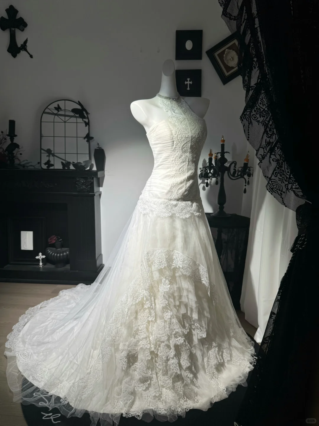Elegant Halter White Tulle Lace Mermaid Long Party Dress Evening Dress D3726
