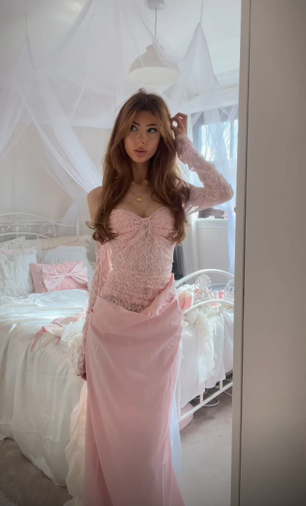 Elegant Pink Lace Satin Mermaid Long Party Dress Off The Shoulder Long Evening Dress D4401