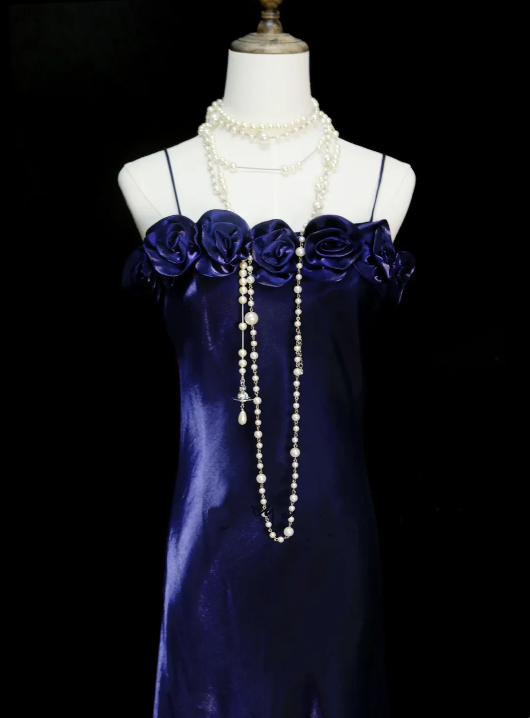 Classy Spaghetti Straps Grape Satin 3D Flowers Long Prom Dresses Evening Dress D4513