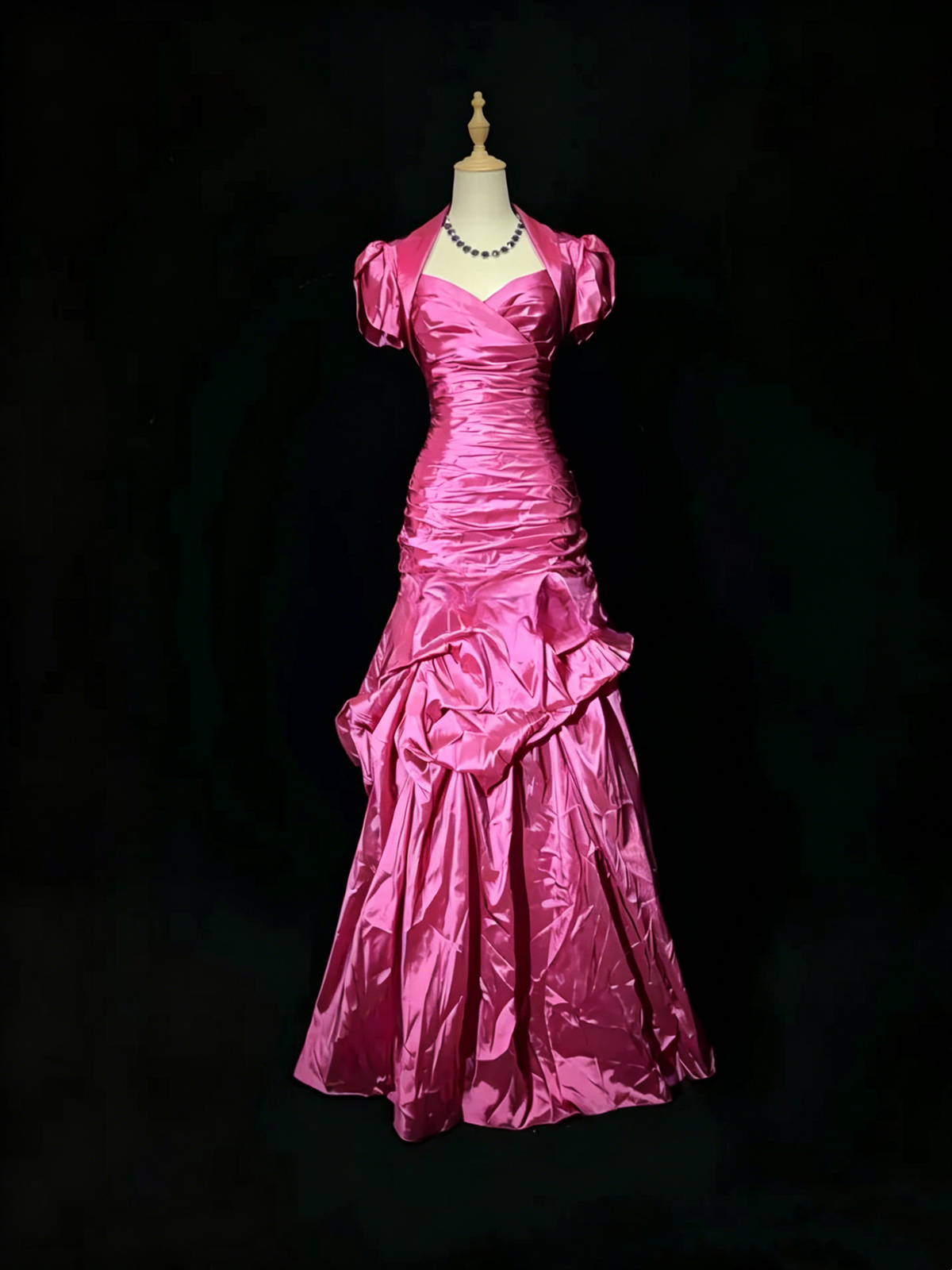 Vintage Blue Satin Pleated Mermaid Long Party Gown Formal Prom Dress D753