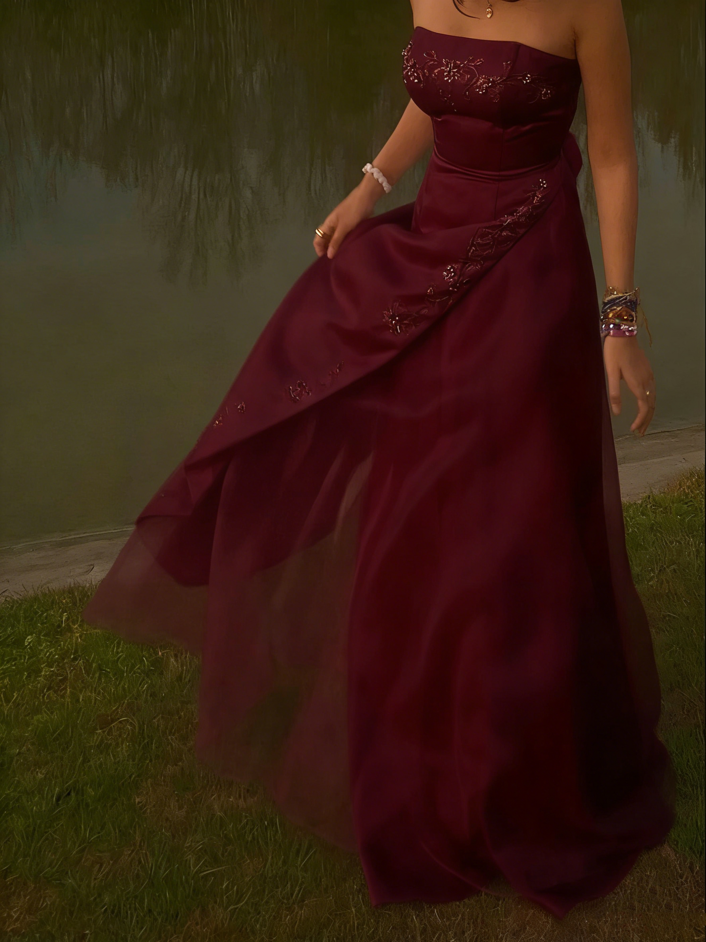 Retro A Line Strapless Pink Chiffon Long Party Dress Prom Dresses SD1397