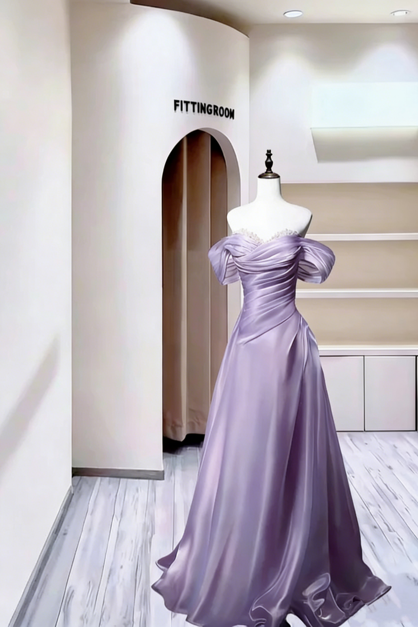Charming Off The Shoulder Ball Gown Blue Satin Pleated Beaded Long Party Dress Evening Gown D2390