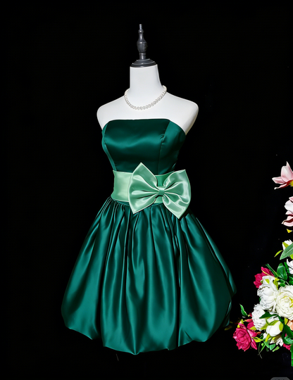 Fashion Purple Strapless Satin A Line Short Graduation Homecoming Dress Birthday Dress With Bow D2369
