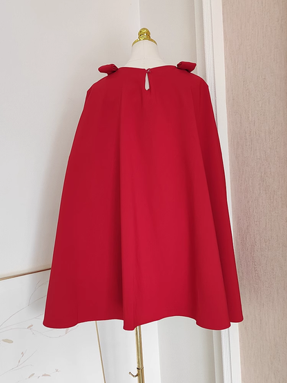 Cute A Line Boat Neckline Red Satin Short Homecoming Dresses Birthday Outfits With Cape SD372