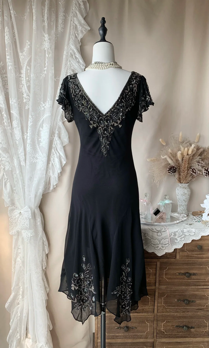 Sexy Black Chiffon Beaded Short 6th Grade Homecoming Dress,Short Party Dress D3184