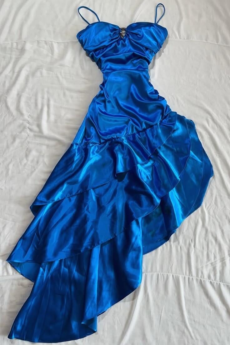 Fashion Royal Satin Ruffle Layered Long Birthday Party Dress,Spaghetti Straps Long Wedding Guest Dress D4322