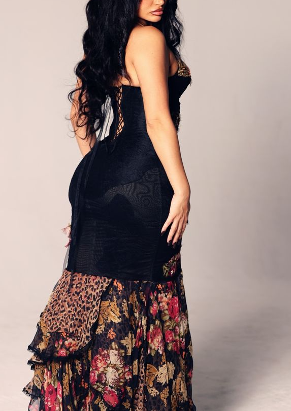 Gorgeous Black Spaghetti Straps Tulle Lace Floral Mermaid Evening Dress Long Party Dress Prom Gown D1856
