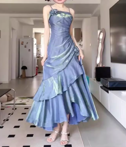 Vintage High Low Spaghetti Straps Burgundy Long Party Dresses Birthday Outfits SD451