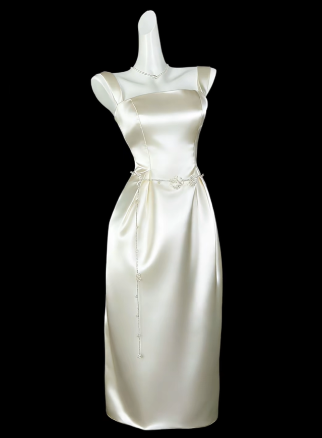Classy Spaghetti Straps Satin Sheath Long Wedding Guest Dress,Burgundy Long Birthday Party Dress D4208
