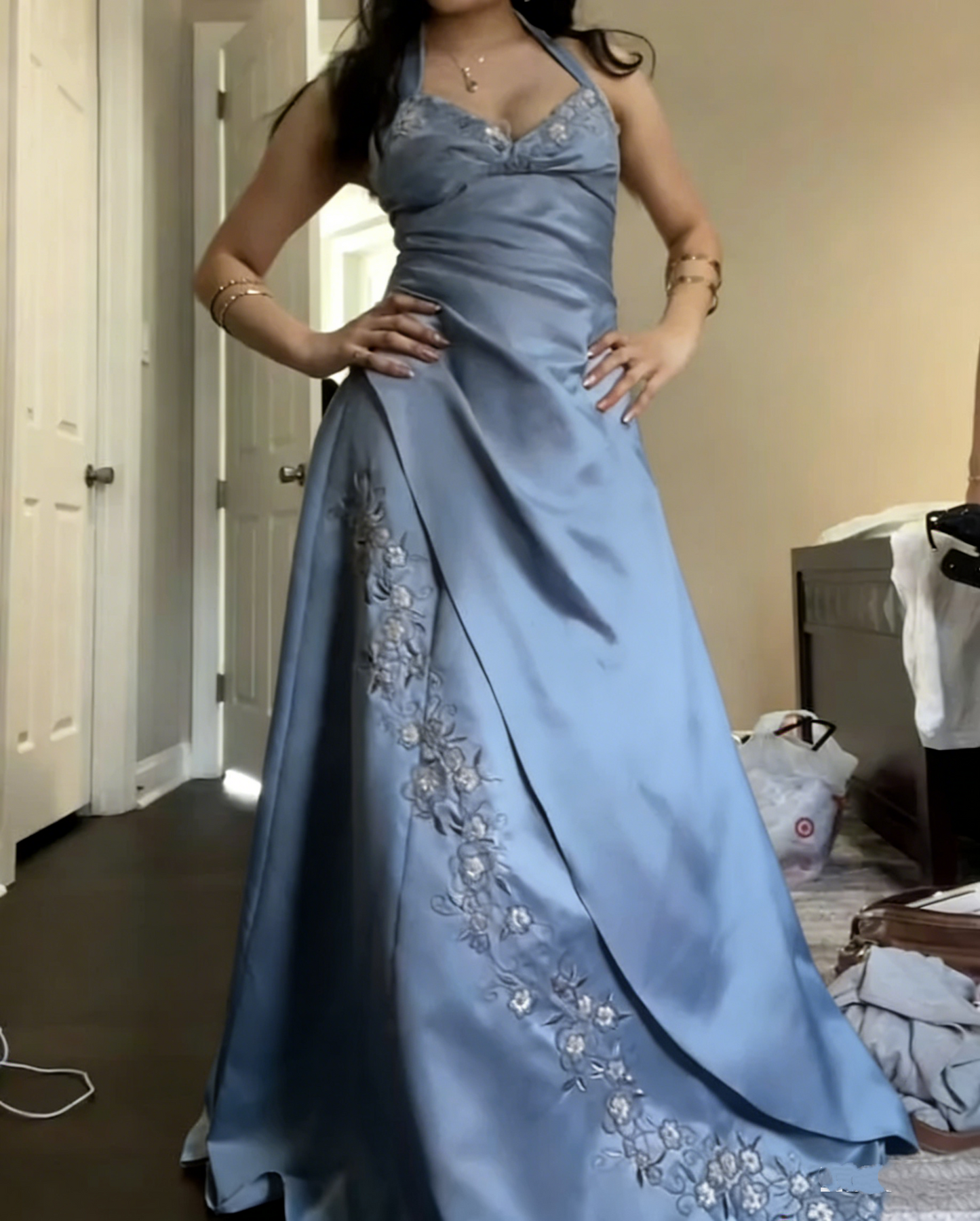 Classy Halter Pink Satin Mermaid Long Birthday Party Dress Evening Gown D1538