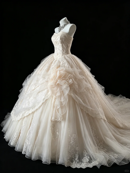 Pretty Sweetheart Neck Off White Tulle Lace Long Wedding Dress Bridal Dress D5268