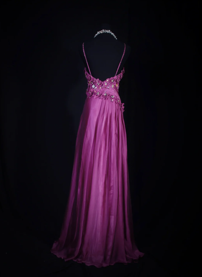 Glamorous Spaghetti Straps Satin Floral Beaded Mermaid Long Birthday Prom Dress Evening Dress D2257