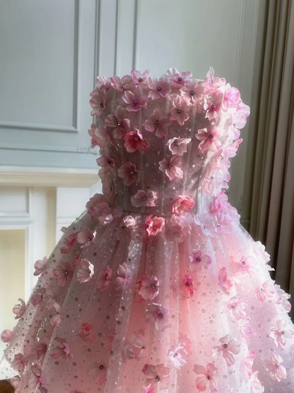 Pretty Pink Strapless Tulle Sequin Floral A Line Short Graduation Homecoming Dress Mini Birthday Outfits D2940