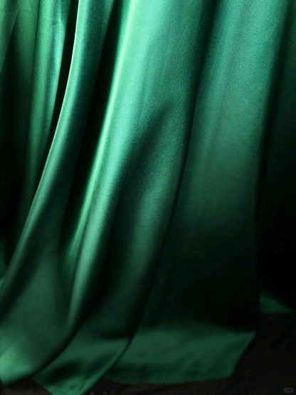 Vintage Strapless Satin A Line Long Wedding Guest Dress Green Birthday Evening Dress Prom Gowns D2518