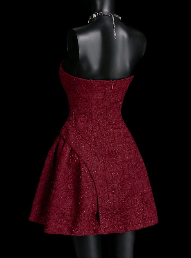 Unique Burgundy Sweetheart Neck A Line Short Birthday Dress Vacation Dress D467