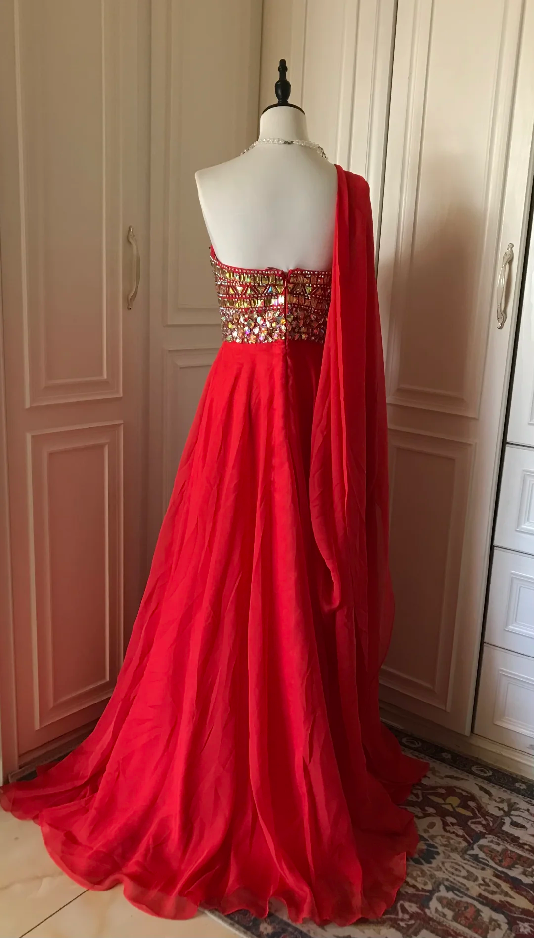 Gorgeous Red Chiffon Beaded Mermaid Long Party Dress Evening Dress D3102