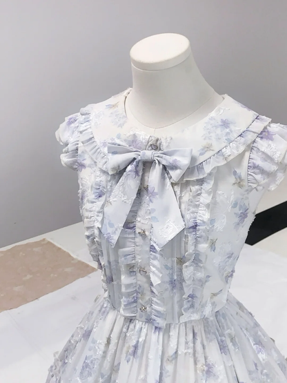Cute Blue Chiffon Print Floral A Line Short Birthday Outfits Formal 7th Grade Homecoming Dress D104