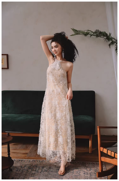 Elegant Sleeveless Lace Backless Long Birthday Party Dress Evening Gown D2439
