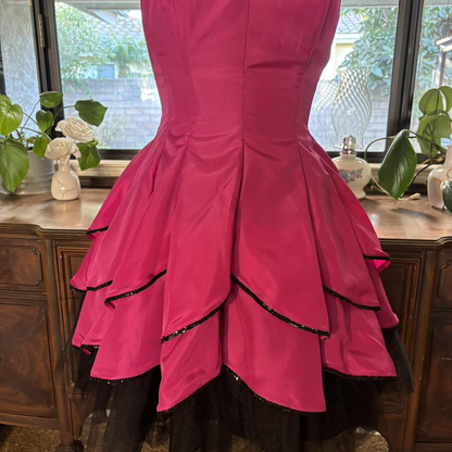 Cute Hot Pink Strapless Satin Layered A Line Short Party Dress Formal Homecoming Dress Birthday Outfits D716