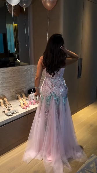 Glitter Lilac Strapless Tulle Sequin Mermaid Long Evening Dress Party Gown D4107