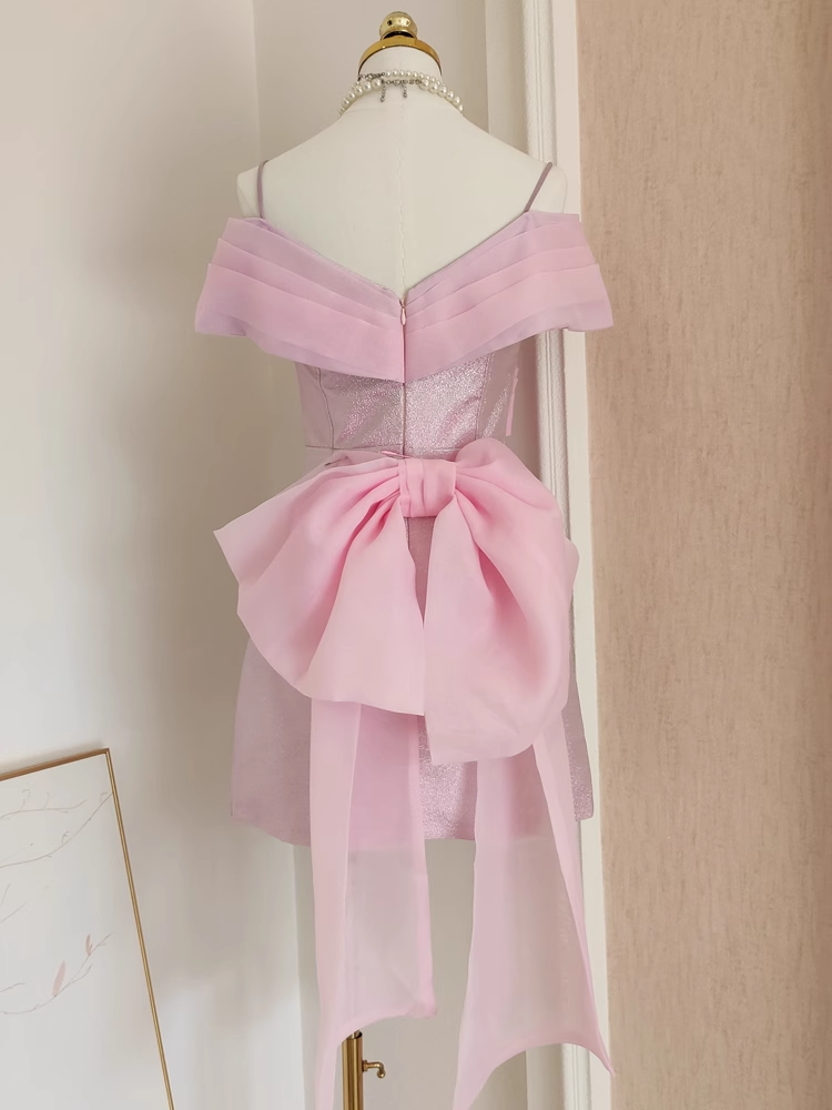 Sexy A Line Spaghetti Straps Pink Ruffles Vacation Dresses Short Sequin Birthday Outfits SD335