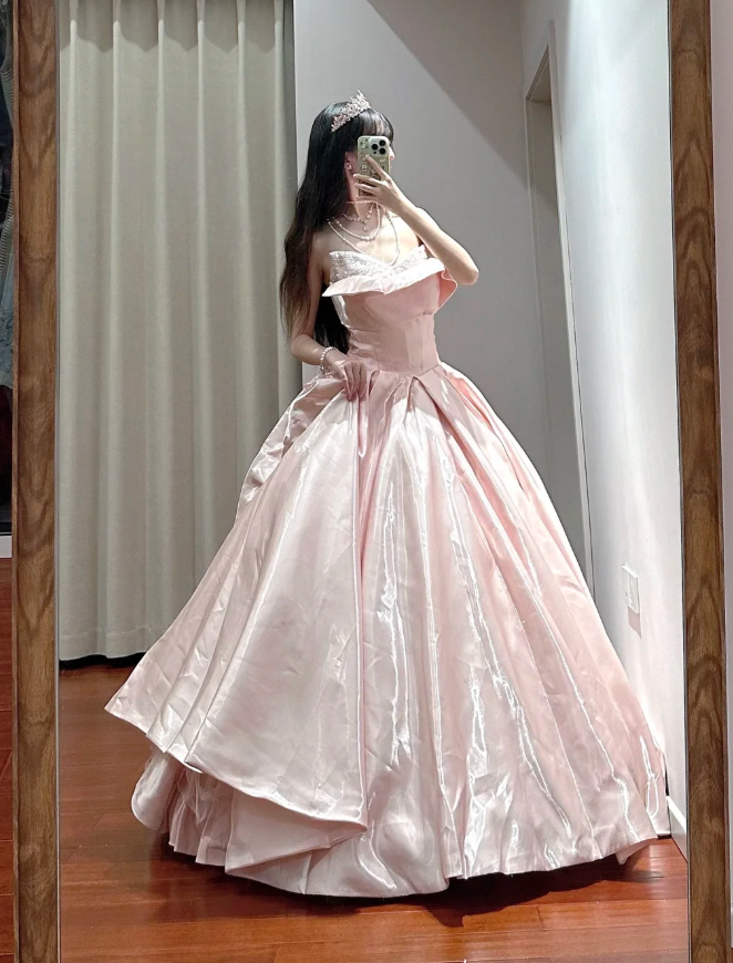Charming Off The Shoulder Satin Beaded Ball Gown Sweet princess Quinceanera Dress D1701