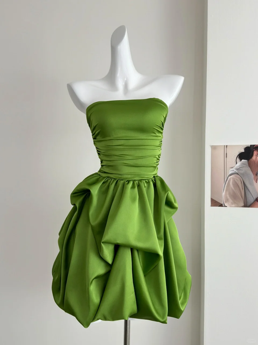 Chic Green Strapless A Line Mini Prom Dress Homecoming Dress S325
