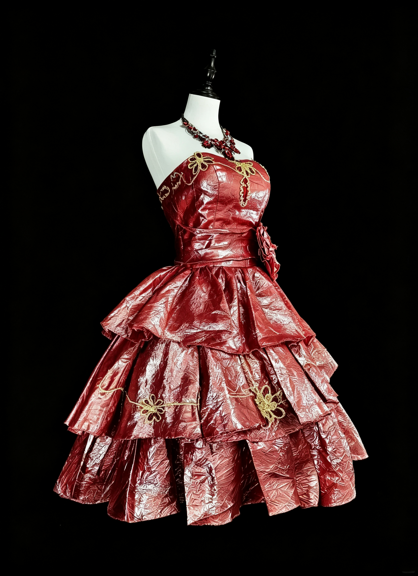 Glamorous Pink Strapless Satin Floral Layered A Line Short Homecoming Dress Birthday Dress D4059