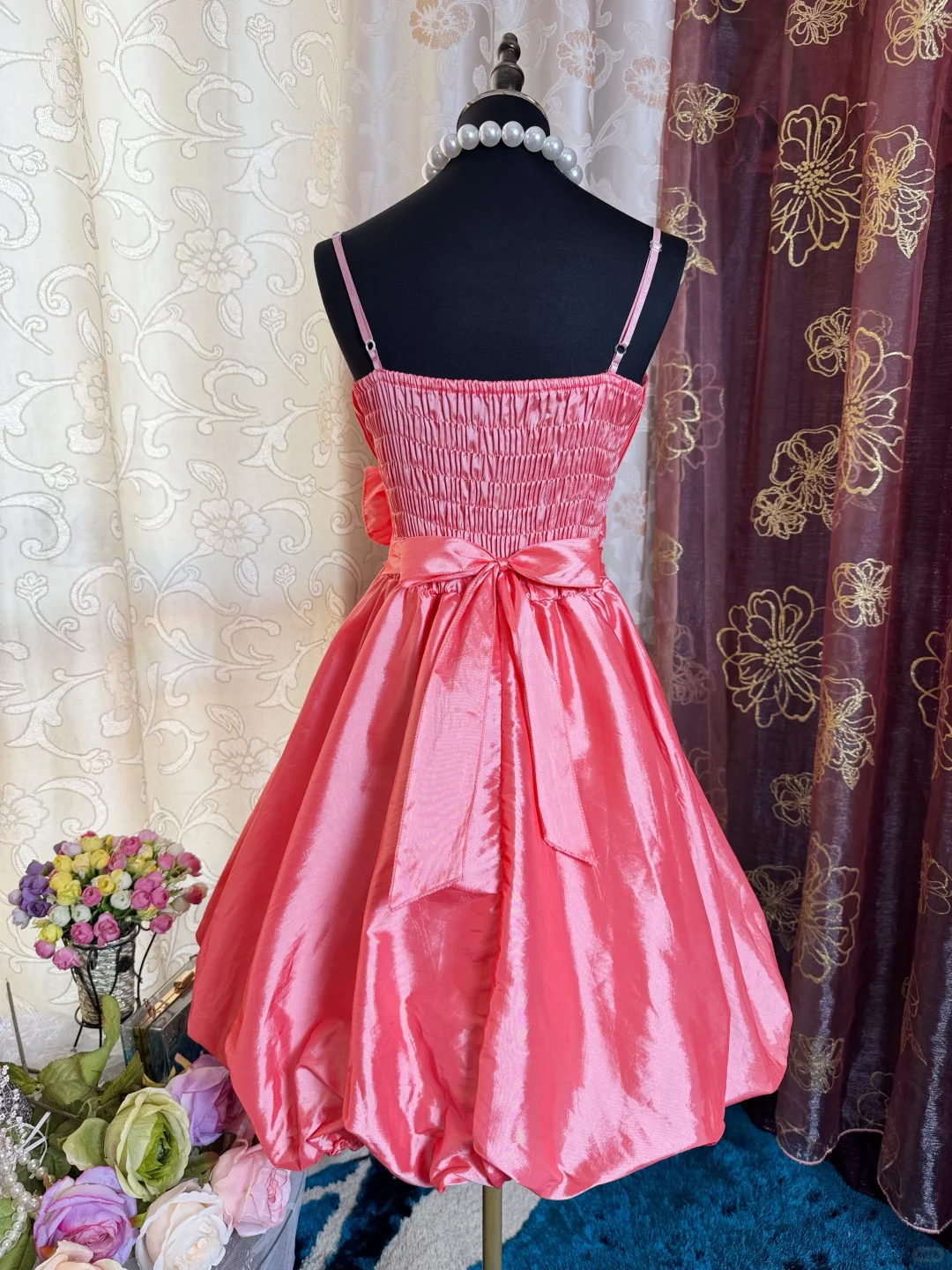 Pretty Spaghetti Straps Pink Satin A Line Homecoming Dress Short 21st Birthday Outfits With Flower D728