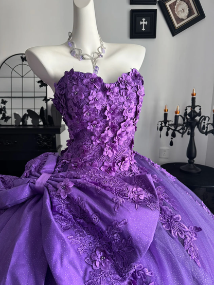 Charming Purple Off The Shoulder Tulle Appliques Sweet 16 Dress,Formal Quinceanera Dress D3721