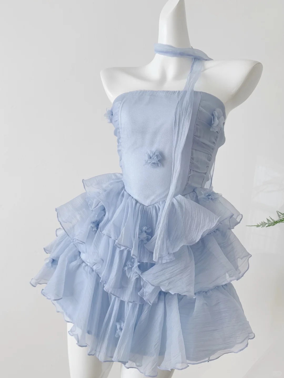 Classy Strapless Blue Chiffon Layered A Line Short Homecoming Dress Birthday Dress D3132