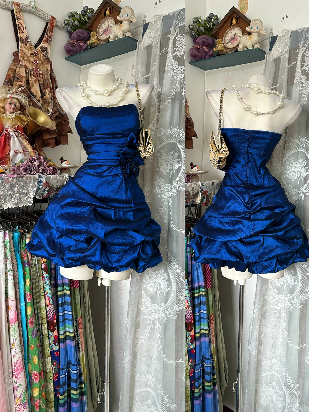 Sexy Blue Strapless Satin Pleated Short Homecoming Dress Mini Birthday Dress D3351