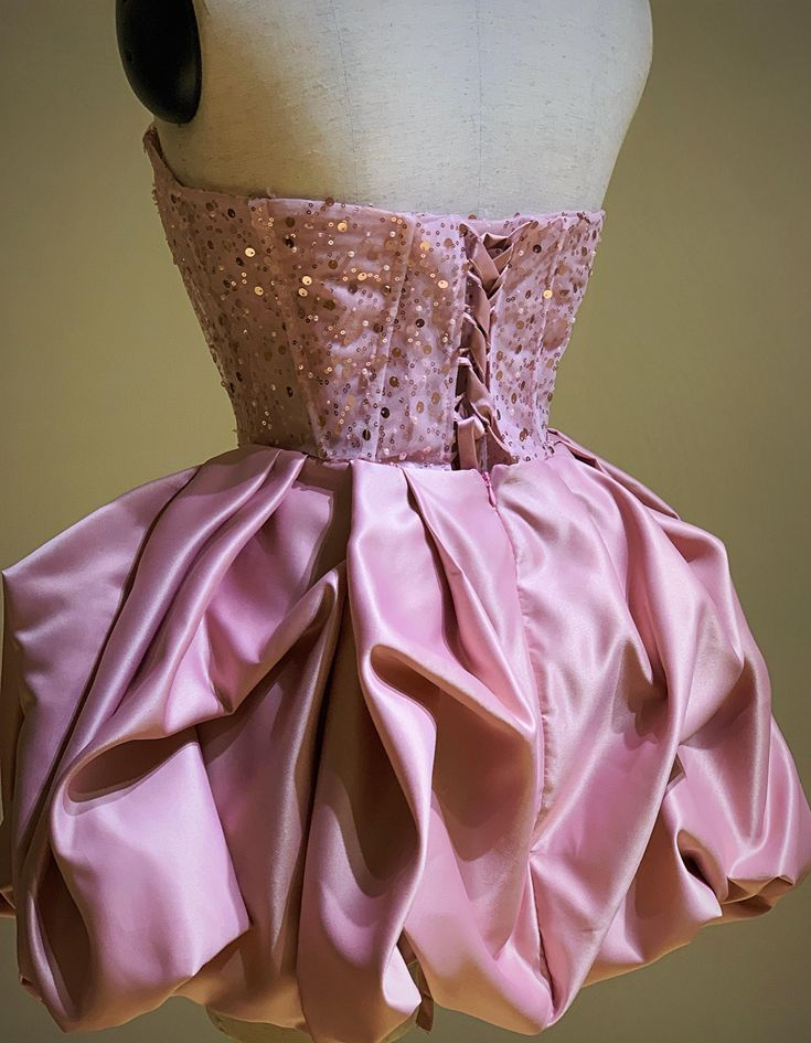 Pretty Strapless Hot Pink Satin Sequin A Line Short Homecoming Dress Formal 20th Birthday Outfits D773