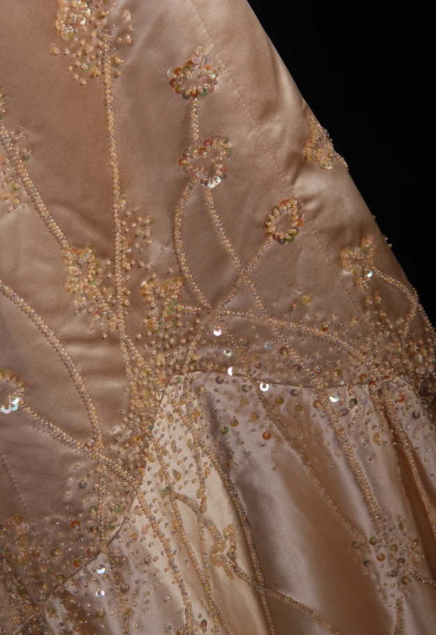 Fashion Spaghetti Straps Gold Satin Beaded Mermaid  Long Party Dress Evening Dress D2249