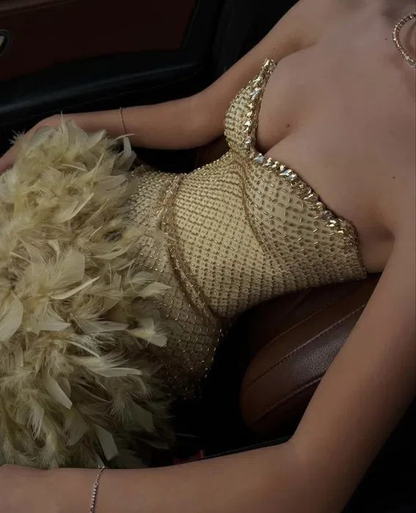 Gorgeous Sweetheart Strapless Sequin Beaded Feathers Blue Cocktail Dress A-Line Short Homecoming Dress  S876
