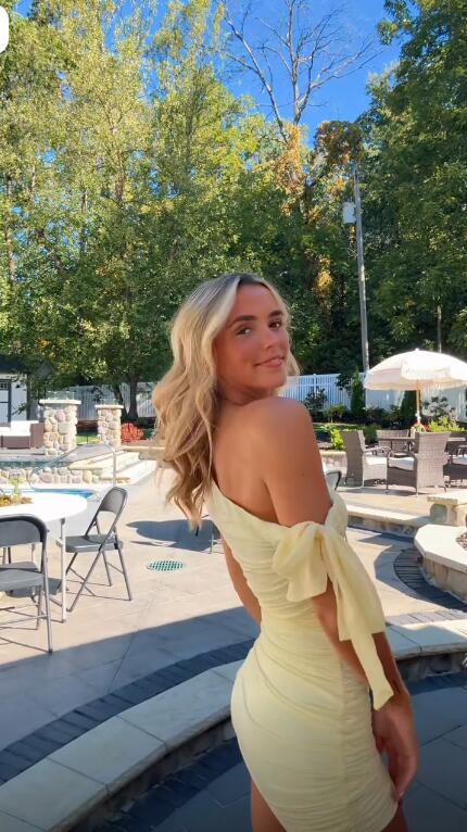 Cute Pastel Yellow Satin Pleated Sheath Short 8th Grade Homecoming Dress Cocktail Dress D3459