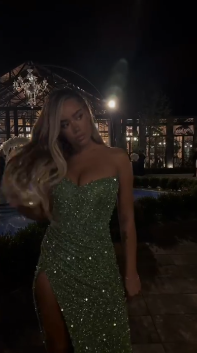 Glamorous Green Sequin Slit Sheath Long Prom Dress Strapless Long Party Dress D5125