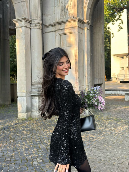 Sexy Square Neck Black Sequin Sheath Short Birthday Dress,Formal 8th Grade Homecoming Dress D3260