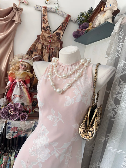 Glamorous Chiffon Print Floral Mermaid Evening Dress,Pink Long Party Gown D3209