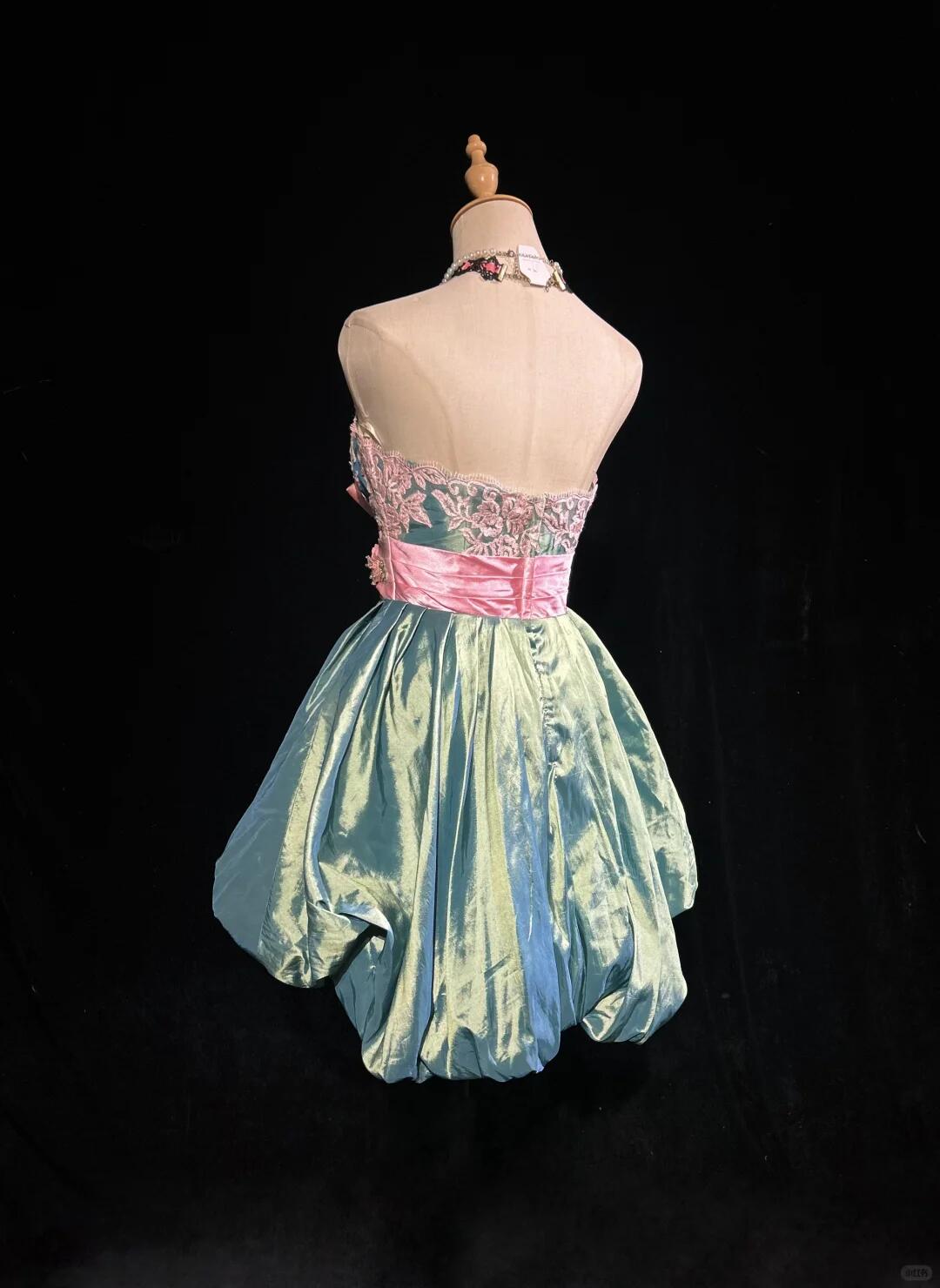 Pretty Green Strapless Satin Appliques A Line Short Homecoming Dress Cocktail Dress With 3D Flowers D3387