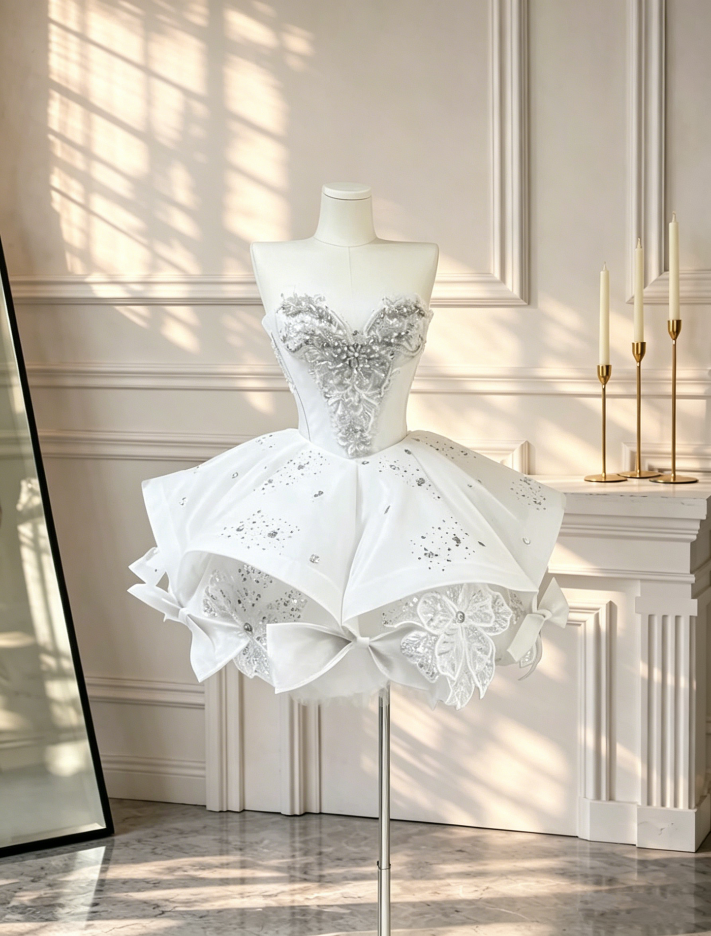 Elegant Sweetheart Neck Short Birthday Outfits White Satin Beaded Mini 9th Grade Homecoming Dress D2546