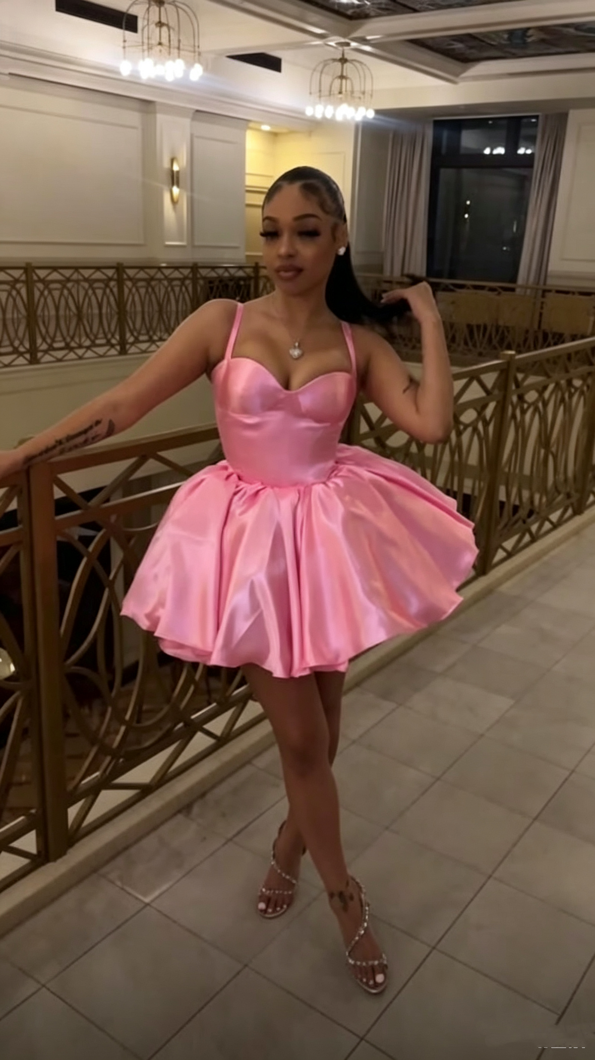Pretty Spaghetti Straps Satin Short Graduation Homecoming Dress Pink Short Birthday Dress D4452