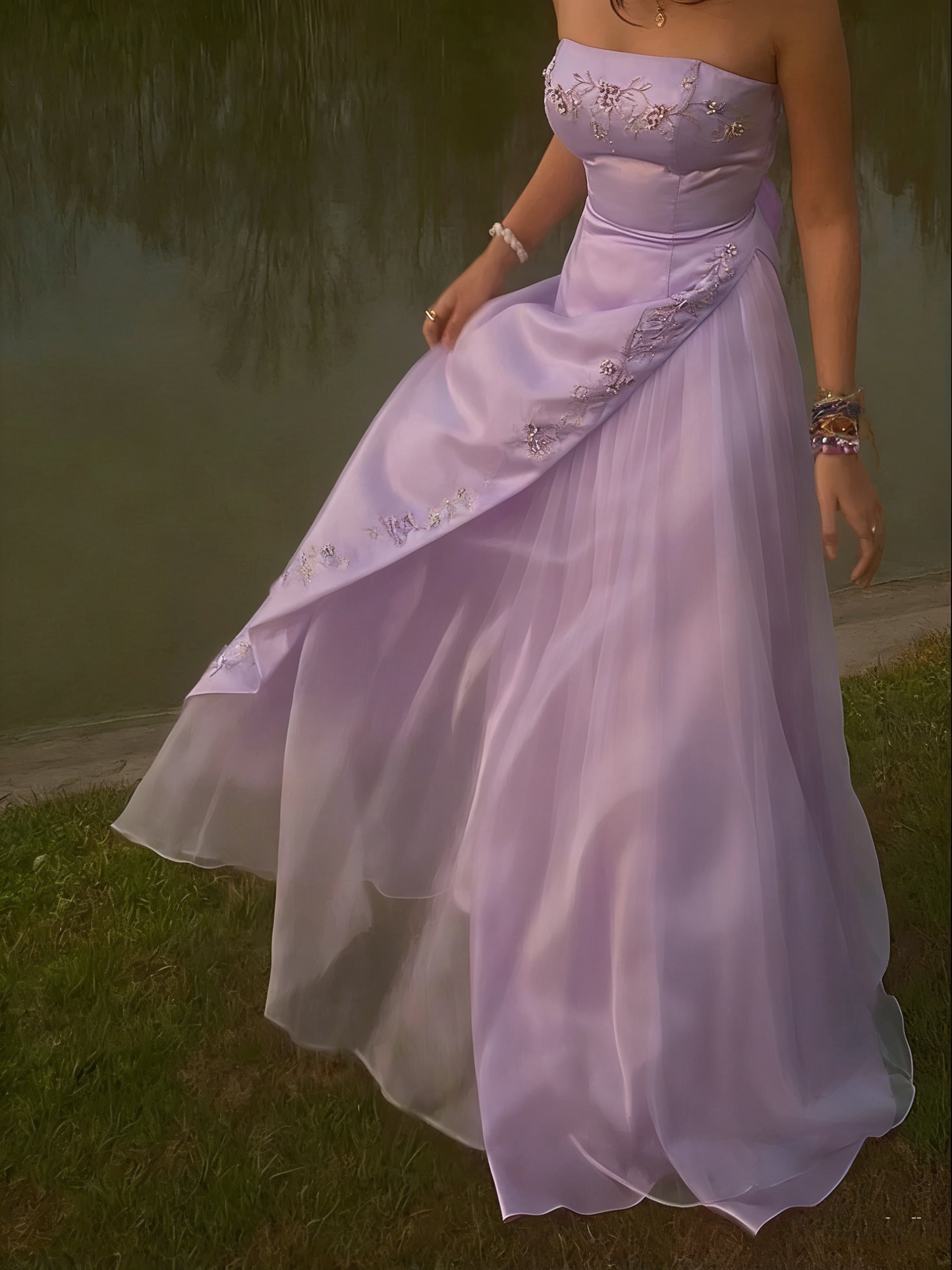 Retro A Line Strapless Pink Chiffon Long Party Dress Prom Dresses SD1397