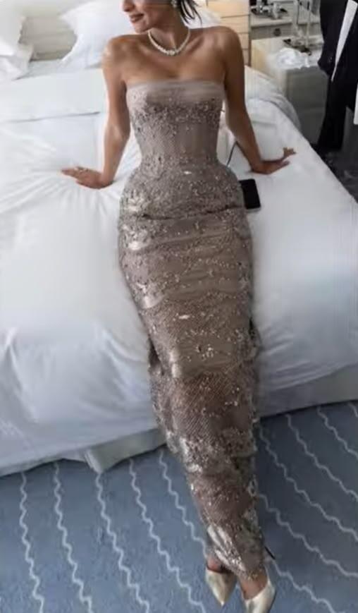 Gorgeous Strapless Sequin Beaded Sheath Long Prom Dress Evening Dress D5317