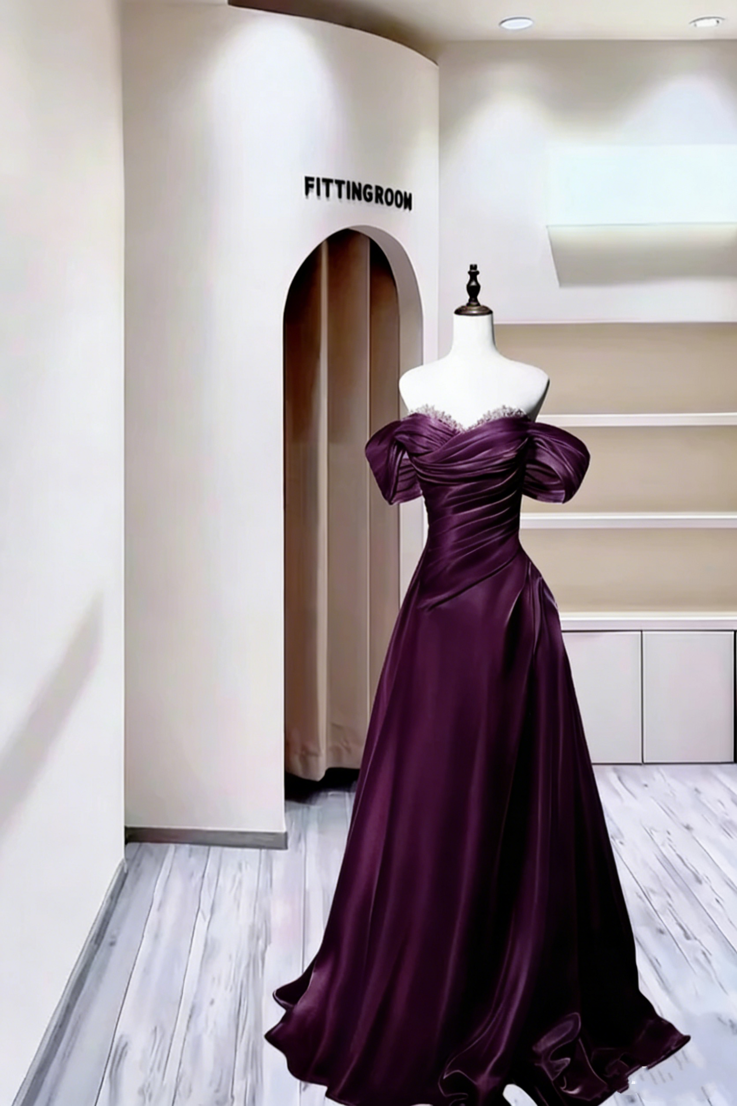 Charming Off The Shoulder Ball Gown Blue Satin Pleated Beaded Long Party Dress Evening Gown D2390