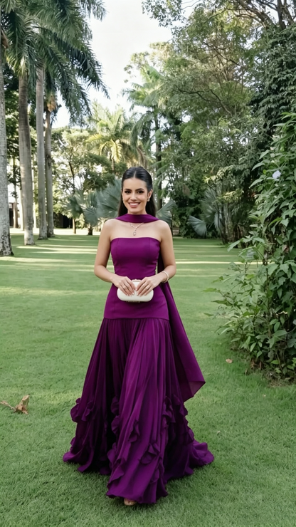 Charming Strapless Satin Long Wedding Guest Dress,Purple Long Party Dress D3446