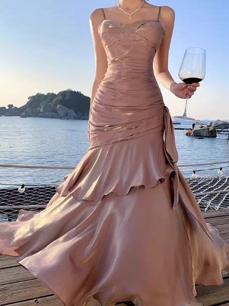 Retro Mermaid Spaghetti Straps Royal Blue Long Length Evening Dress Prom Dresses SD2824