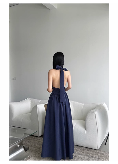 Cute Halter  A-Line Black White Striped Butterfly Bow V-Neck Long Evening Dress Birthday Party Gown D2083